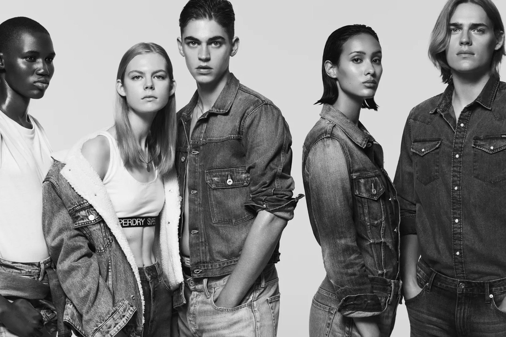 Black and white fashion campaign group portrait from Dan Desaleux commercial work